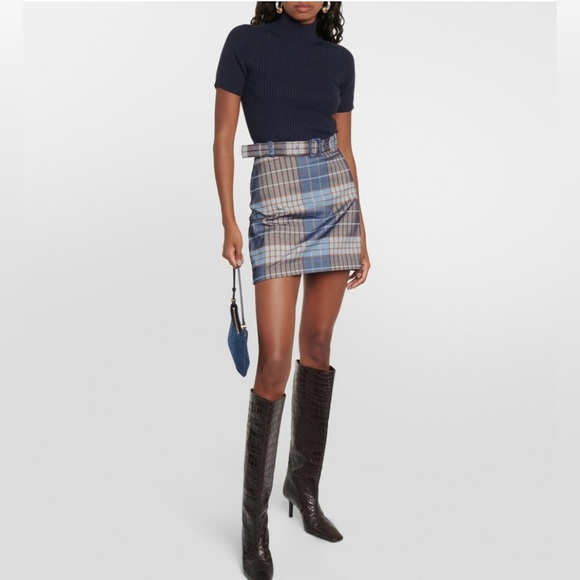 STAUD Dresses & Skirts - STAUD Patsy Wool Knit Plaid Mini Dress 70s Retro Like New Altered Length